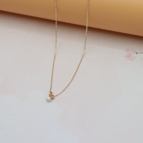 "Dainty Rose Gold Plated Necklace with Delicate Pearl Charm, XPNL0149 - Picture 11 of 14